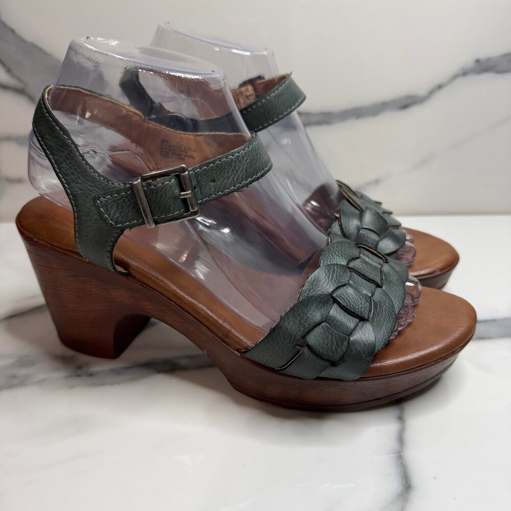 b.o.c. Women's Green Faux Leather Braided Gigi Wedge Sandals Sz 8 Festival Boho